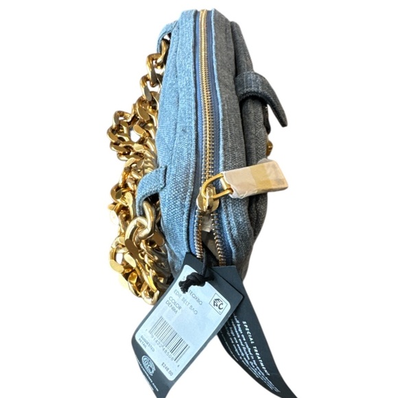 Rebecca Minkoff Eddie Blue Denim Chevron Quilted Gold Chain Belt Bag NWT - Picture 8 of 16